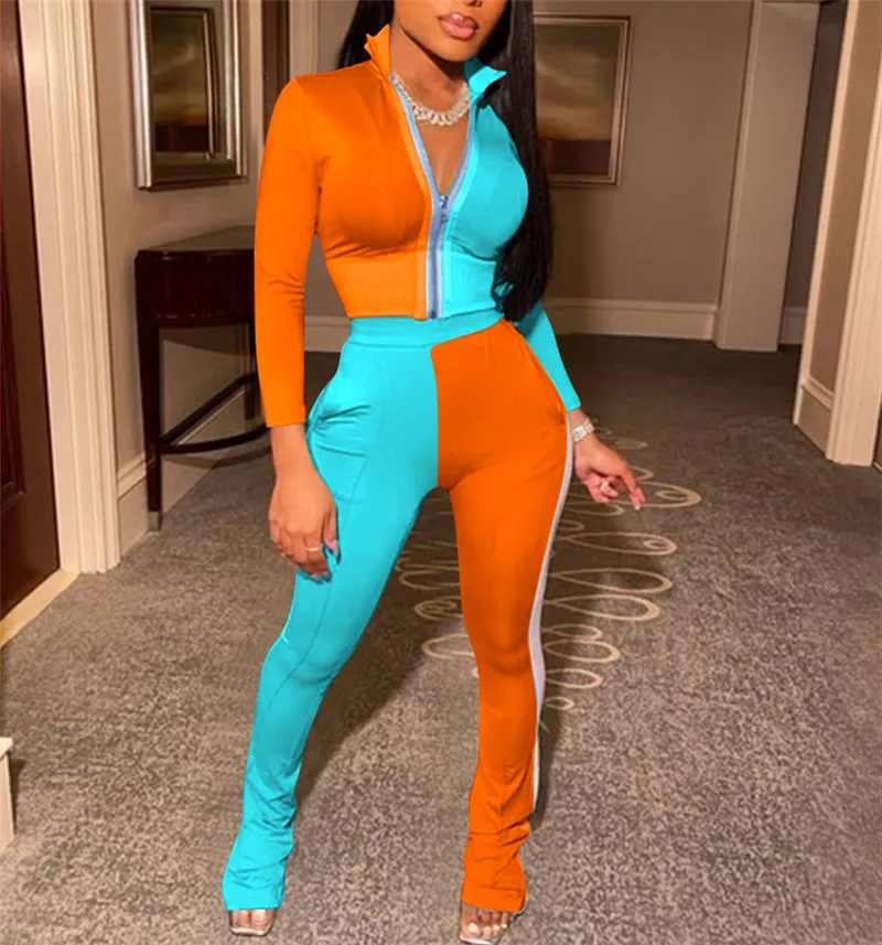 

Casual Women Tracksuit Patchwork 2 Pieces Sets Cardigan Jogging Femme Jackets Pants Zipper Sportwear Autumn Tracksuit