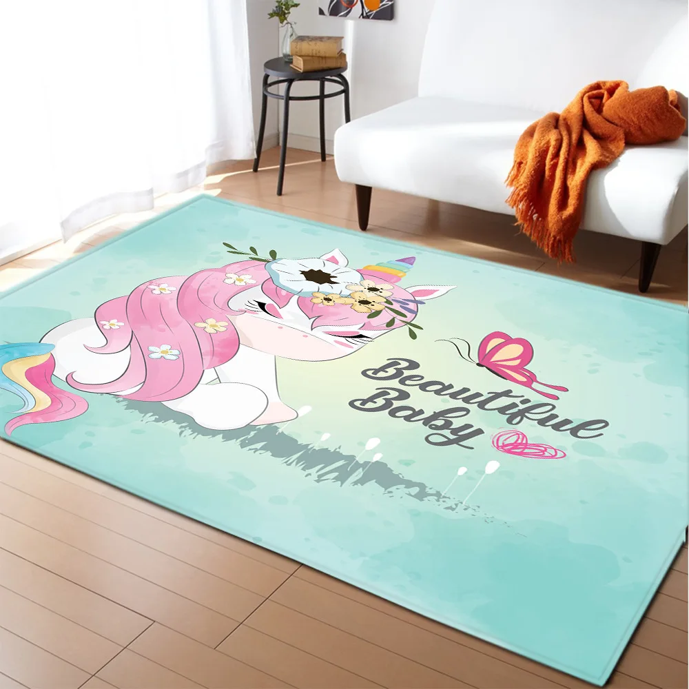 Cartoon Child Unicorn 3D printed Carpets For Living Room Bedroom Area Rug Soft flannel Kids Room play crawl Floor Mat customized