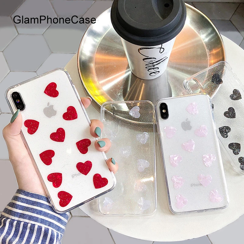 

GlamPhoneCase Glitter Love Phone Case For iPhone X XS Max XR Soft Silicone Cover For iPhone 7 8 6 6s Plus Case