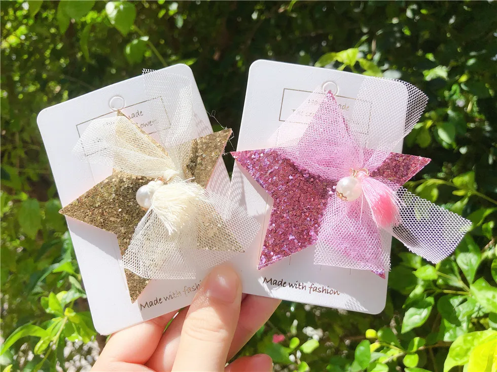 

Boutique ins 10pcs Fashion Cute Glitter Star Hairpins Pearl Tassels Bow Star Hair Clips Princess Headwear Hair Accessories