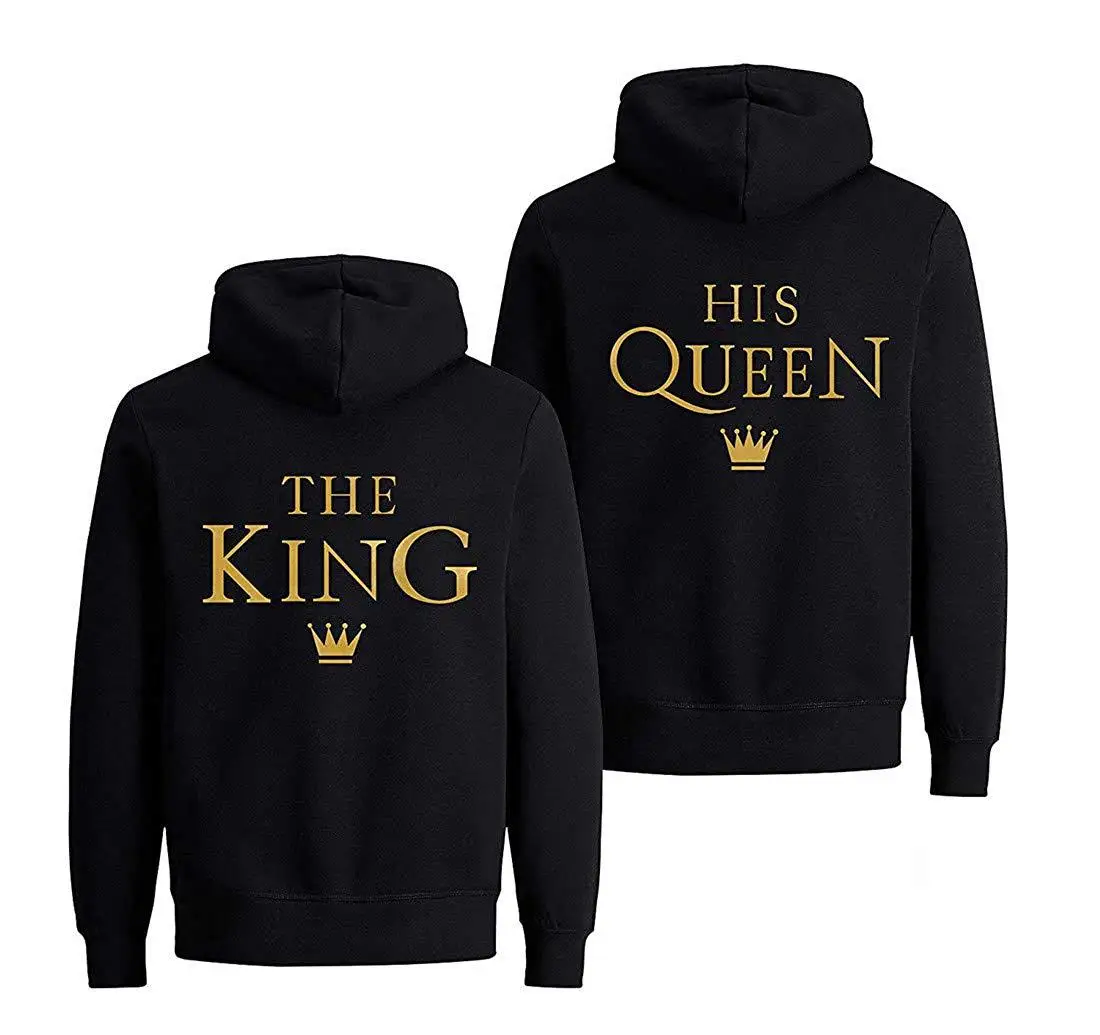 Свитшот с надписью The King His Queen на весну и осень для пар женская одежда худи в стиле