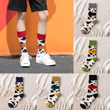 

Fashion Women Men's Cotton Socks Trend Cow Bright Contrast Color Printing Socks In The Tube Casual Sports Cotton Socks