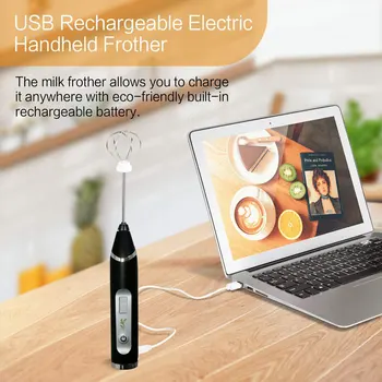 

Milk Frother Coffee Frother Electric Whisk USB Rechargeable 3-speed Adjustment Milk Bubbler for Coffee Beating Eggs XH8Z