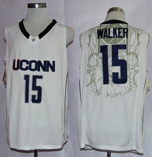 Черный Новое поступление Uconn Huskies Kemba Walker 15-темно-синий Размер S, M, L, XL, 2XL, 3XL ДЖЕРСИ - Цвет: Черный