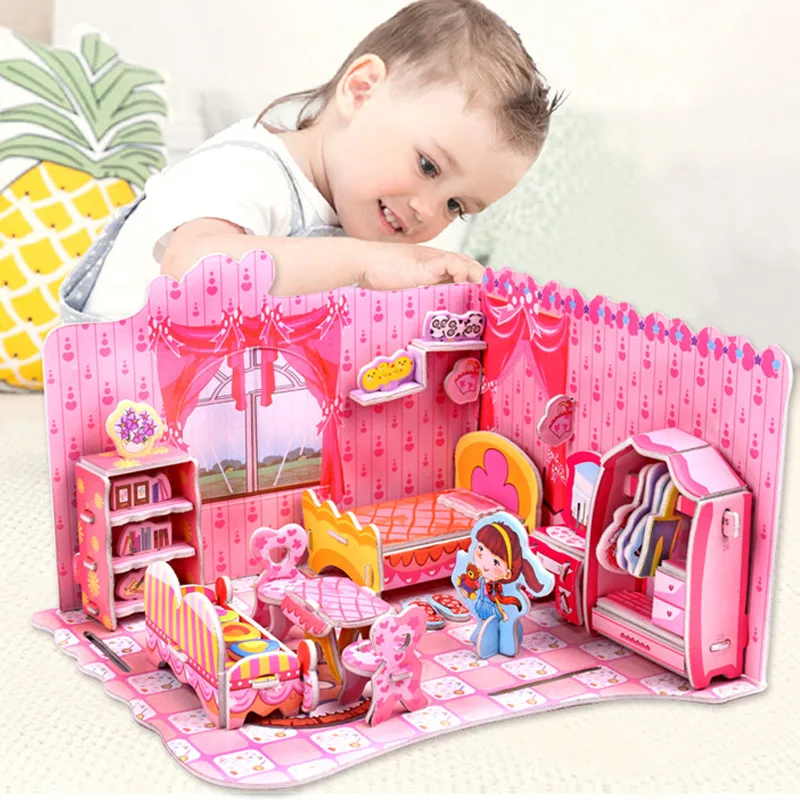 

3D Puzzle Paper DIY Fun Board Early Learning Architectural House Montessori Kids Dissection Shapes YJS Dropship