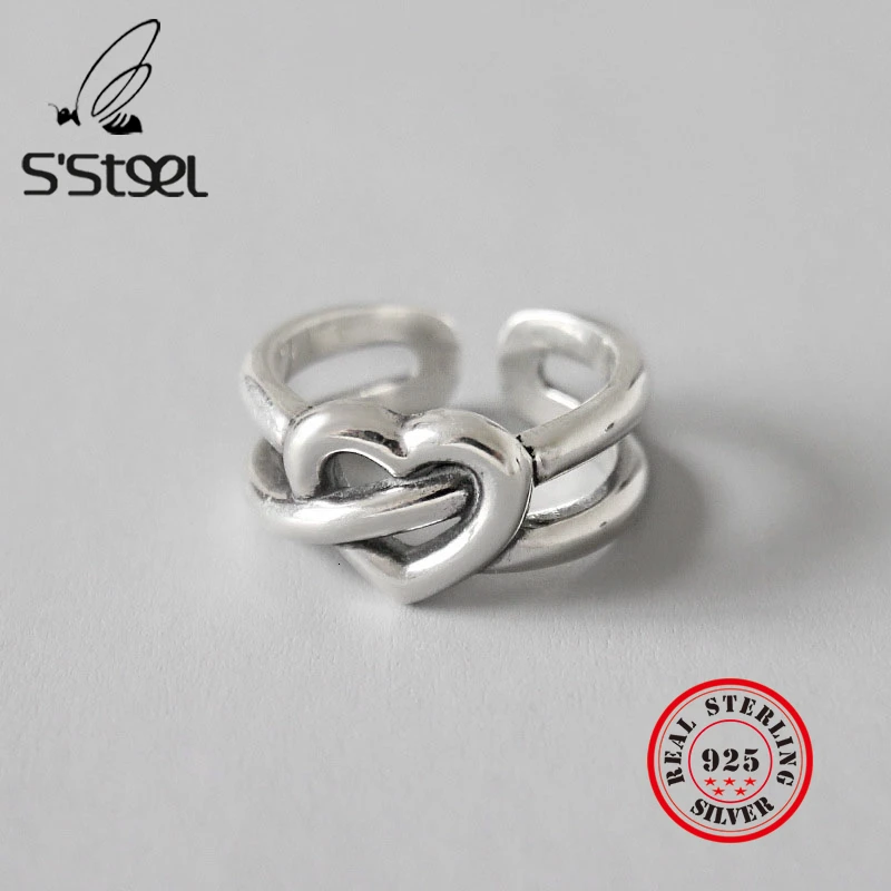

Heart 925 Sterling Silver Korean Rings For Women Vintage Resizable Handmade Ring Bague Femme Argent Accesorios Mujer Moda 2019
