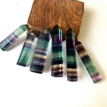 

Six-Sided Multi-Color Natural Crystal Fluorite Quartz Wand Point Healing Stone Decorative Stone Craft