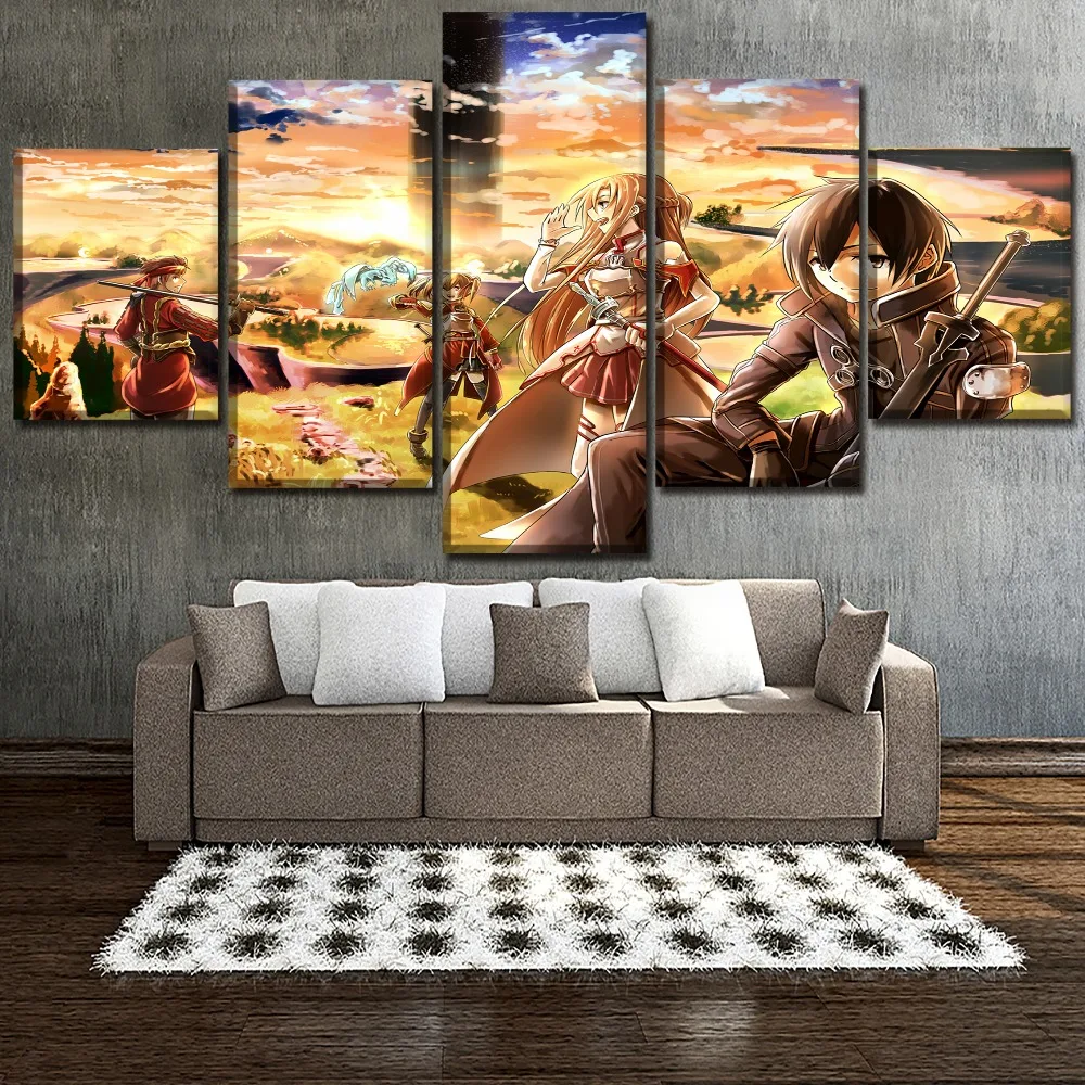 Canvas Wall Art HD Print 5 Pieces Animation Sword Art Online Poster Home Decoration Painting For Bedroom Modular Picture Frame Canvas Wall Art HD Print 5 Pieces Animation Sword Art Online Poster Home Decoration Painting For Bedroom Modular Picture Frame