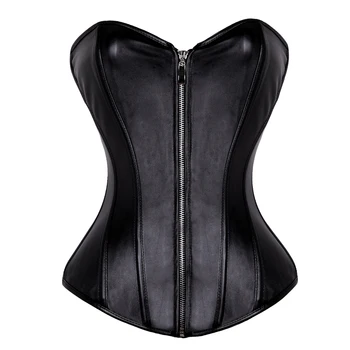 

Faux Leather Sexy Zipper Overbust Corset women's hot clothing Waist Cincher Bustier Costume Plus Size S-6XL