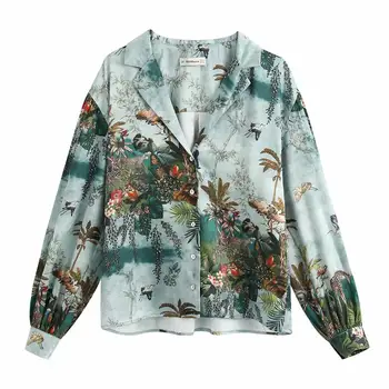

Women Vintage Ink Painting Animal Leaves Casual Smock Blouse Women Long Sleeve Chic Chemise Femininas Kimono Shirts Tops