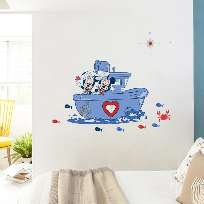 Cartoon Disney Mickey Minnie Mouse On The Boat Wall Stickers For Kids Rooms Home Decor Wall Art Decals PVC Mural DIY Poster Cartoon Disney Mickey Minnie Mouse On The Boat Wall Stickers For Kids Rooms Home Decor Wall Art Decals PVC Mural DIY Poster