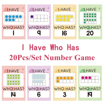 

English Number I HAVE , WHO HAS Game Card 1-20 Early Education Card Montessori Materials Learning English Toys for Children