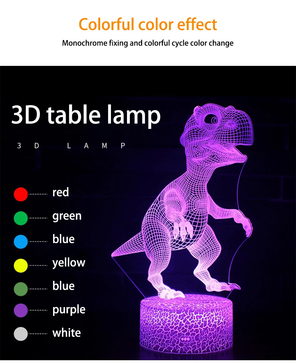 3D ночник светодиодный пульт дистанционного управления цветной динозавр USB зарядка маленький цветной сенсорный креативный подарок Детская прикроватная лампа