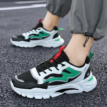

New men's casual shoes hot sale luminous mesh breathable lace up running men's sports shoes wear-resistant retro dad shoes