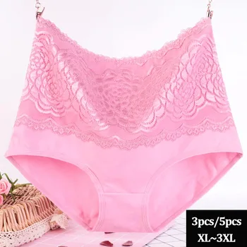 

3pcs/5pcs Soft Panties Women's Lace Briefs Lingerie Cotton Underpants High Waist Breathable Plus Size Underwear Female Intimates