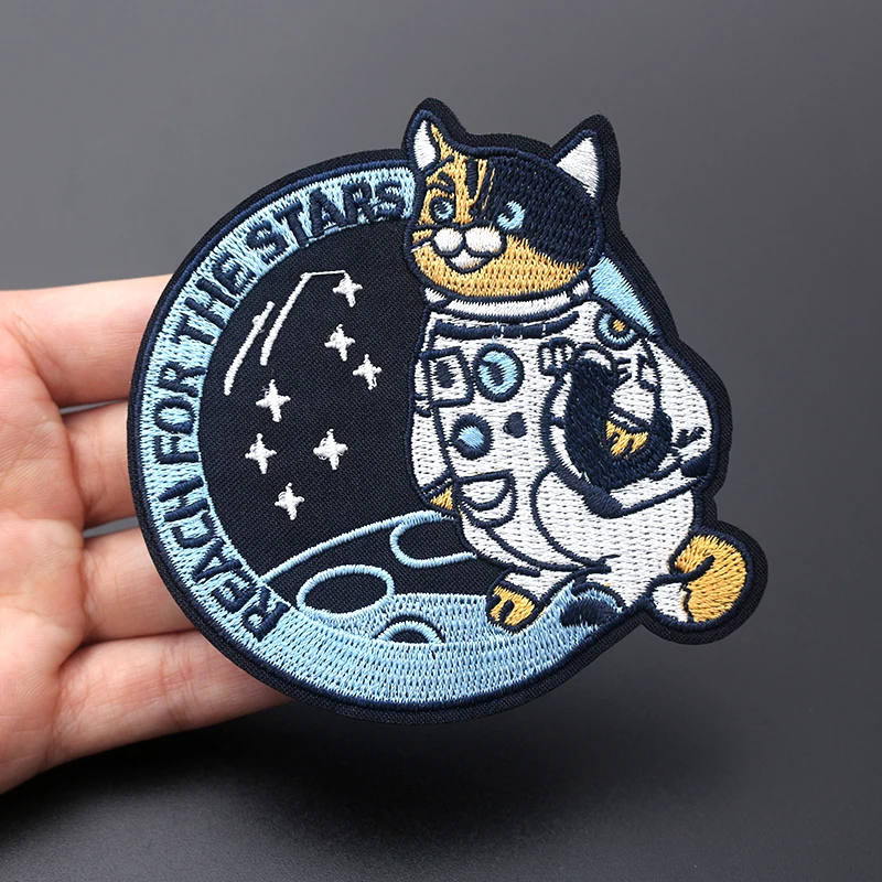 Космический UFO кот животное вышитые нашивки железные на одежду шляпа DIY значки полосы аппликация Одежда рюкзак жакет наклейки