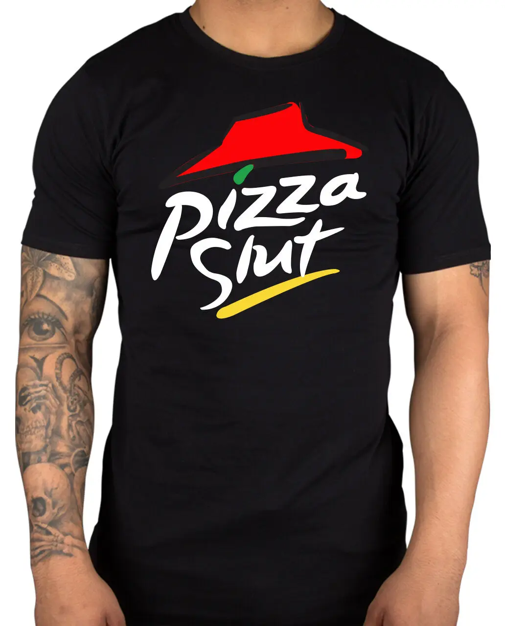 Pizza slut забавные пародийные футболка пицца быстро Еда Юмор Шутка станет желанным