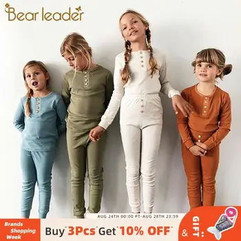 

Bear Leader Kids Long Johns New Toddler Baby Fashion Underwears Long Sleeve Solid Girl Outfits Tops+Pants Casual Clothes Suits