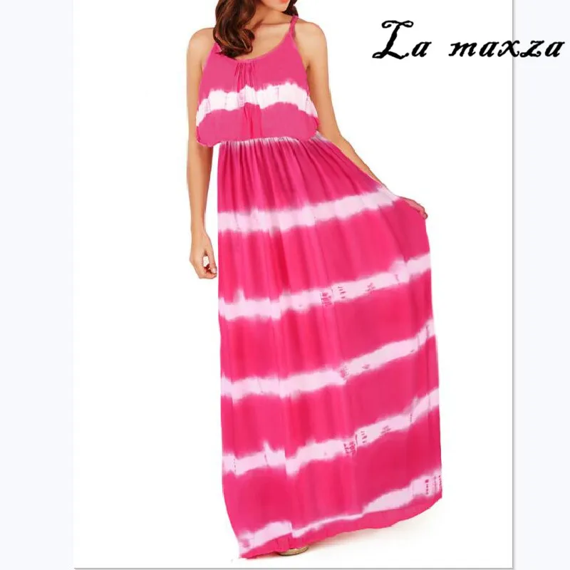 Casual Beach Style Women Striped Maxi Dress 2020 Summer Fashion O neck Spaghetti Straps Dress