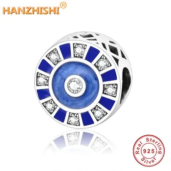 

Fit Original Fine Charm Bracelet Mosaic Charm 925 Sterling silver Enamel Blue Mixed Stone Beads DIY Jewelry For Women Gift