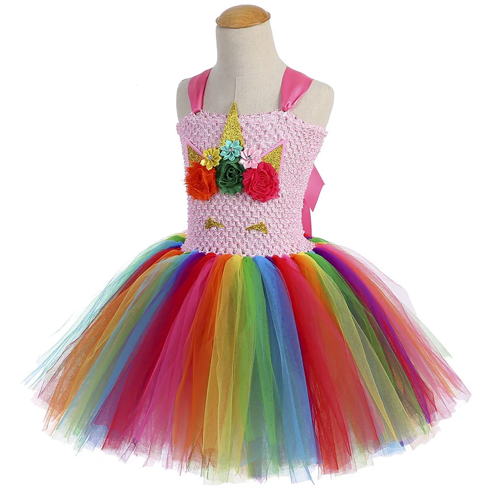 Пастельное платье Единорога для девочек Платья принцессы Вечеринка по случаю дня рождения Милое цветочное платье малыша Единорог
