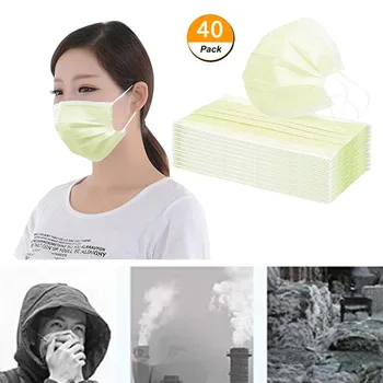 

40pcs Non-woven 3 Layer Ply Filter Activated Disposable Face Mask Anti Dust Breathable Protective Mouth Mask In Stock Mascarilla