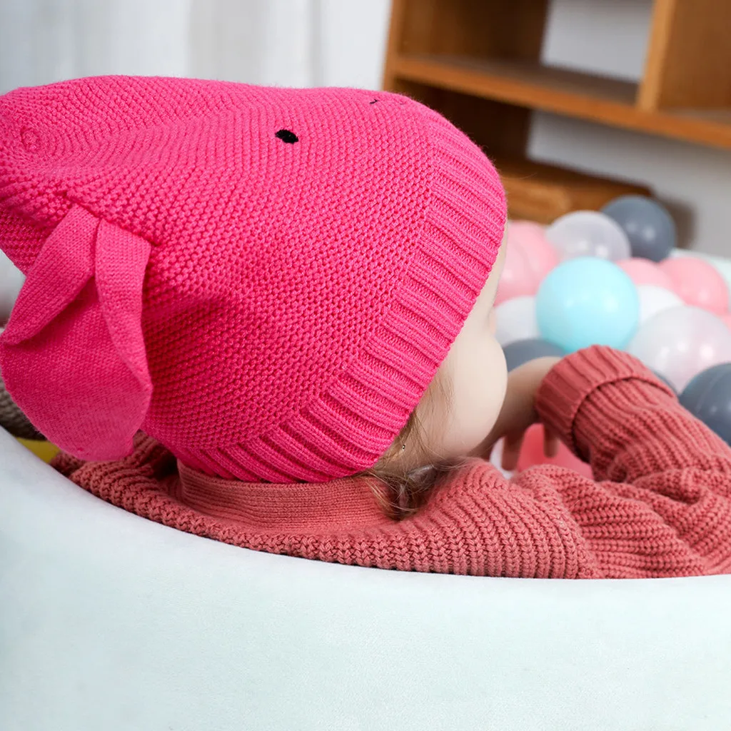 Теплая Зимняя Повседневная вязаная шапка с капюшоном для детей 1-4 лет, лыжная шапка с милыми заячьими ушками, вязаная детская шапка с капюшоном для малышей#30