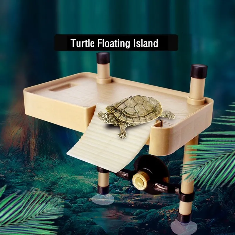Small Reptile Turtle Frog Pier Floating Basking Platform with Ramp Ladder 