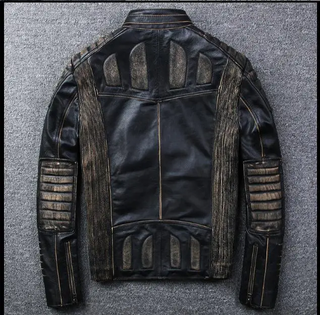 

Free shipping.New Vintage Brand clothing mens cow leather Jackets men genuine Leather biker jacket.motorcycle homme Fitness