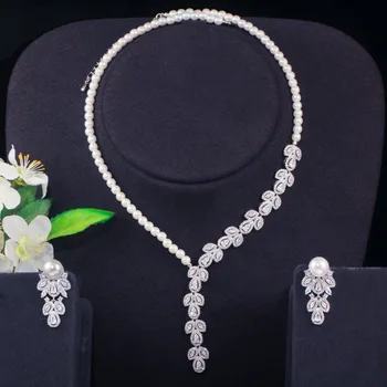 

Japanese And Korean Style Cross-border Explosion Models Of Artificial Pearl Zircon Necklace Earrings Bridal Jewelry Sets