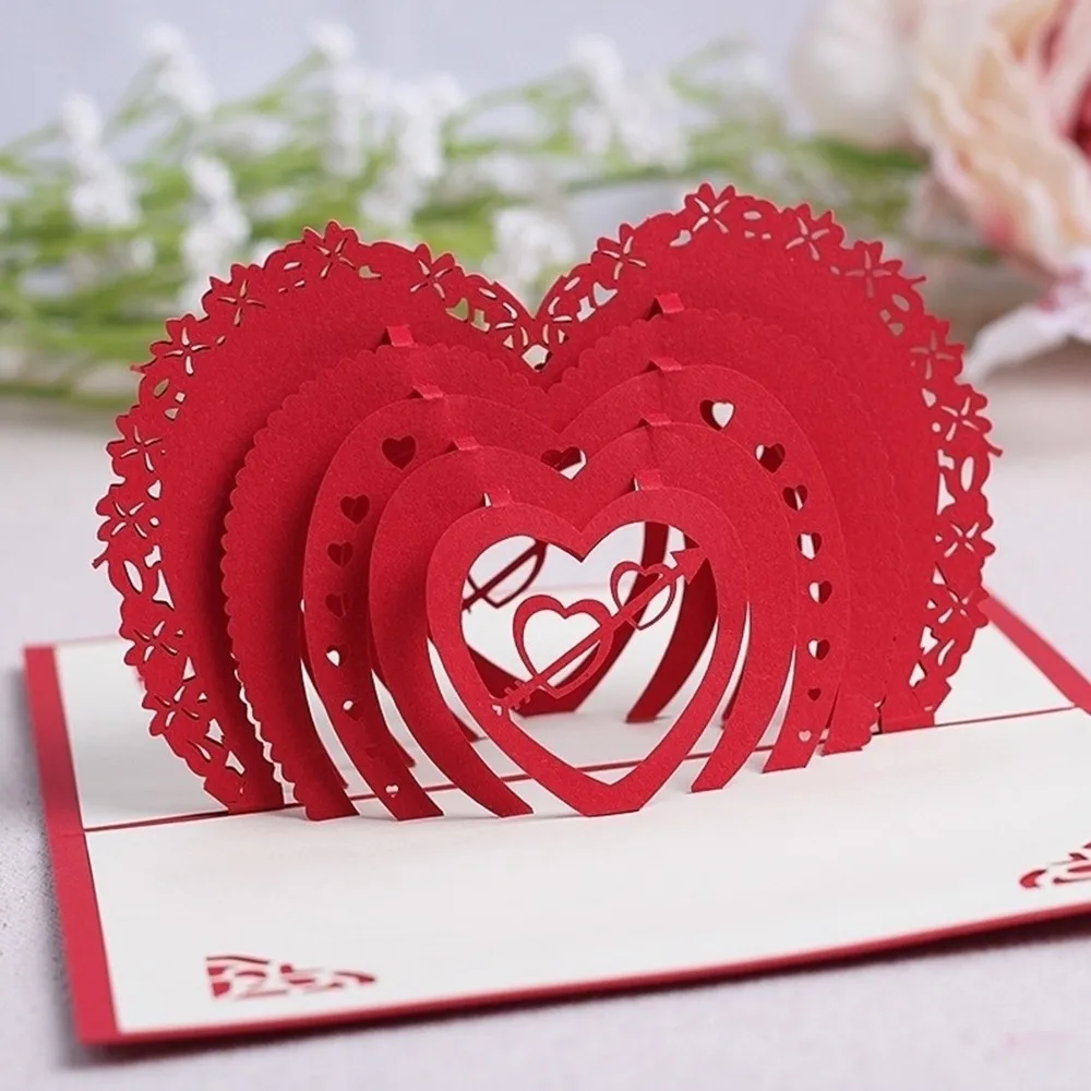 Горячее предложение 3D поздравительная открытка Love романтические дня рождения, свадьбы, годовщины ко Дню Святого Валентина Приглашения открытки на день рождения подарки