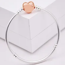 Браслет-цепочка в виде Розы, сердца, змеи, браслет, подходит для бусины из стерлингового серебра 925, Браслет-Шарм, сделай сам, европейские ювелирные изделия