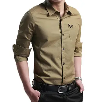 

2019 new military style shirt men high quality 100% cotton solid army green full sleeve male shirts plus size Camisa Masculina