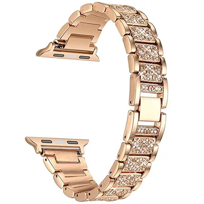 Ярко-розовый Apple Watch Series 5 43 2 1 ремешок для часов 40 мм 44 мм iWatch Rhinestone Diamond Band 38 мм 42 мм Кристальный ремешок из нержавеющей стали - Цвет ремешка: Ярко-розовый
