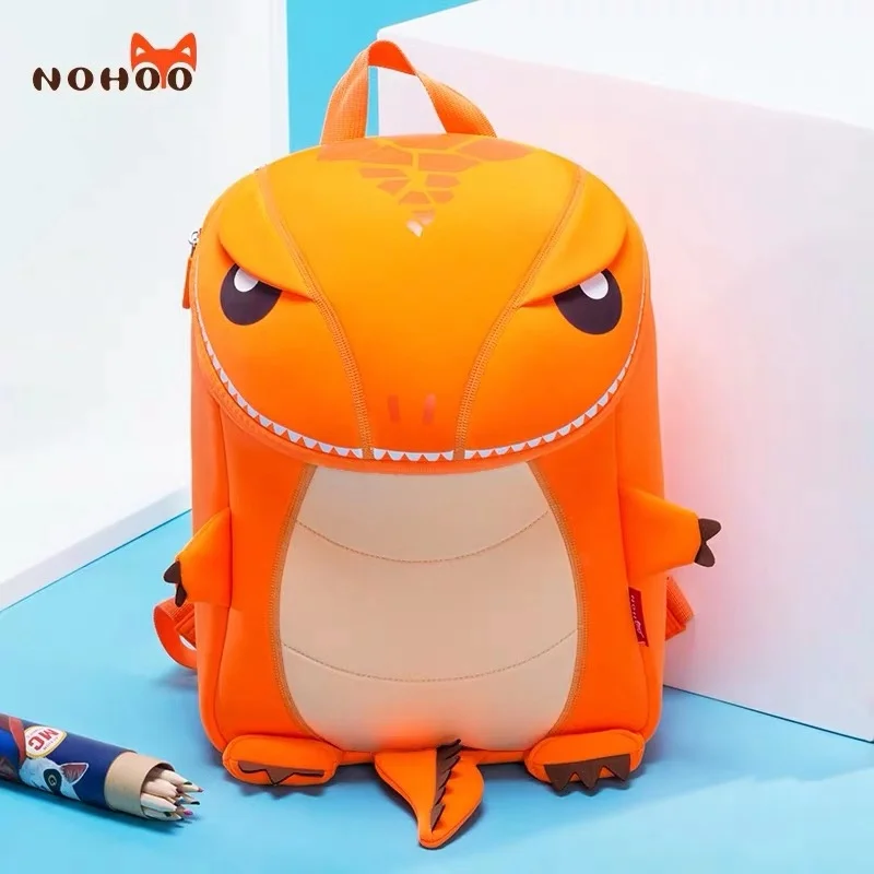 NOHOO, Детская сумка для мальчиков, 3D динозавр, школьные сумки, высокое качество, рюкзак для детского сада, водонепроницаемая дорожная сумка для детей 2-7 лет, mochila - Цвет: Large Orange