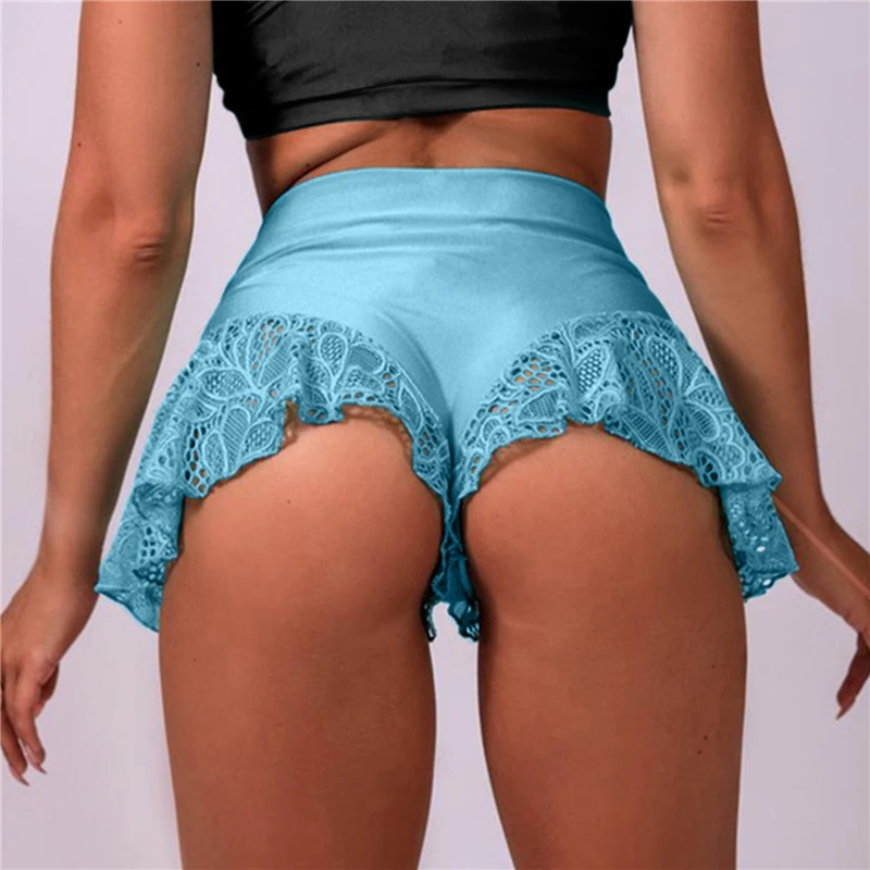 matching tracksuit set Sexy High Waist Shorts New Women'S Lace Solid Color Ruffle Dance Shorts Shorts Mini Tight Bottom Summer Mature Clothes cute pj sets