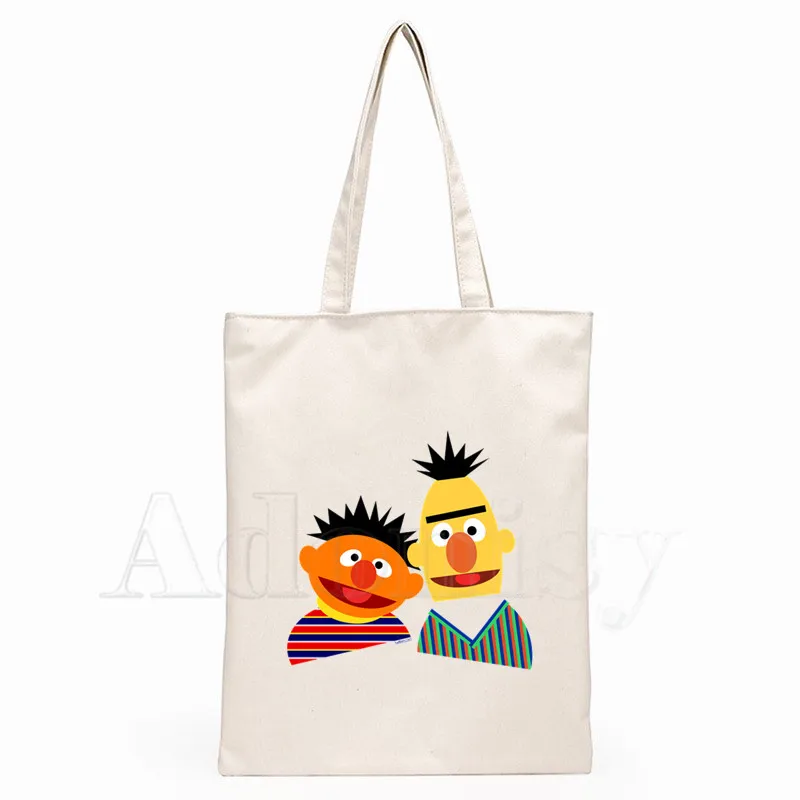 

Sesame Street Ernie and Bert Graphic Canvas Shoulder Bag Female Harajuku Funny Large-capacity Eco Environmental Shopper Bag