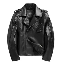 Черная Мужская облегающая Байкерская кожаная куртка большого размера XXXXL из натуральной воловьей кожи, осенняя мотоциклетная кожаная куртка в американском стиле