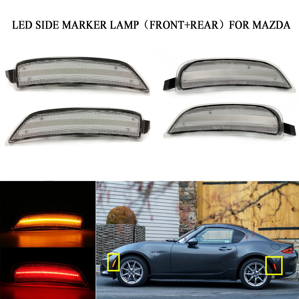 Smoked or Clear Lens Amber/Red Full LED Side Marker Light For-up Mazda MX-5 Miata, Powered by Total 98-SMD LED
