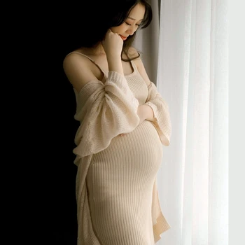 Maternity Robe Set Pregnant Women Spaghetti Stretchy Photography Dresses