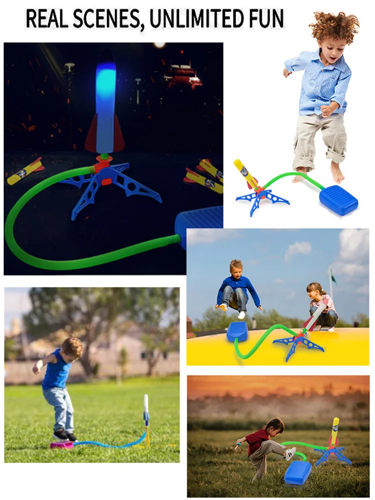Kid Air Pump Jump Stomp Blower Foam Gun Model Launch Launcher Rocket Pop Up Outdoor Game Toy Sports Toys For Boys Kids Children