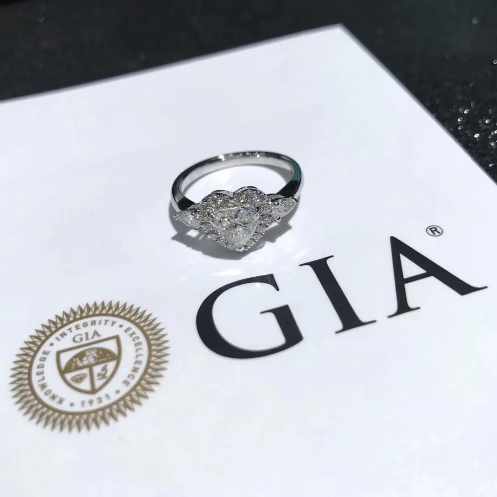 1.0ct сердце огранка настоящий бриллиант с грушевидной огранкой обручальное& обручальное кольцо с бриллиантом Solitaire цельное подлинное 18 к белое золото для женщин