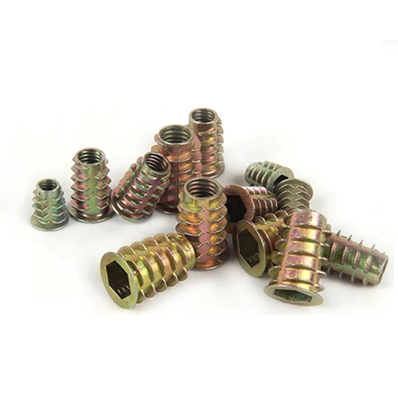 10pcs/lot Zinc Alloy Thread For Wood Insert Nut Flanged Hex Drive Head Furniture Nuts M4 M5 M6 M8