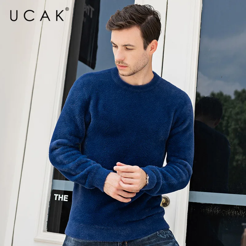 Deals UCAK Brand Sweater Men Fashion Trend O-Neck Pull Homme Casual Streetwear Solid Tops Brand Pullover 2019 Winter Autumn Knit U1025