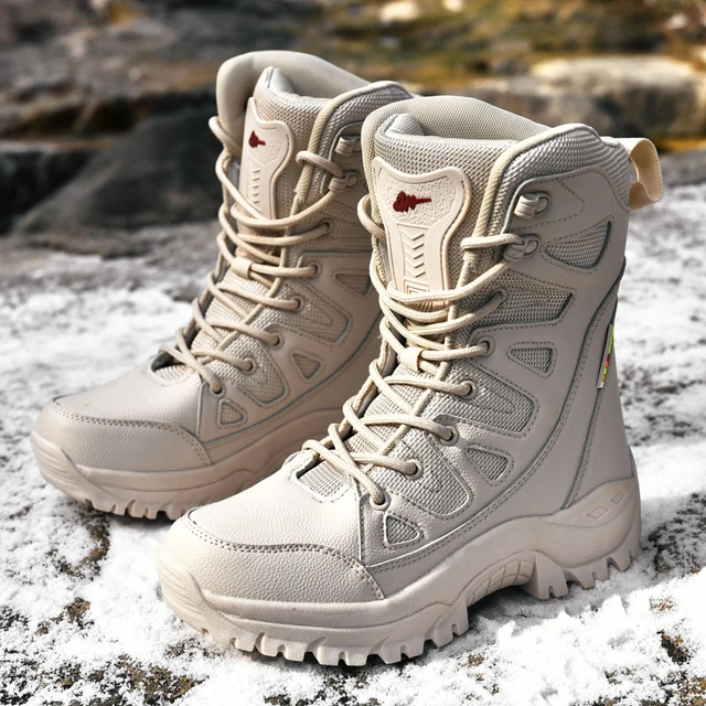 Botas de senderismo al aire libre para hombres y mujeres, zapatos de Trekking, botas tácticas militares, talla grande, Beige, Invierno _ - Mobile