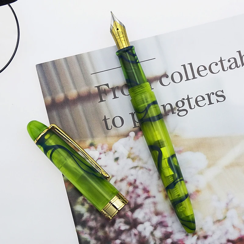 LORELEI 019 Resin Fountain Pen with Converter Iridium EF/F 0.38/0.5mm Green-Black Golden Clip Ink Pen for Business Office Home