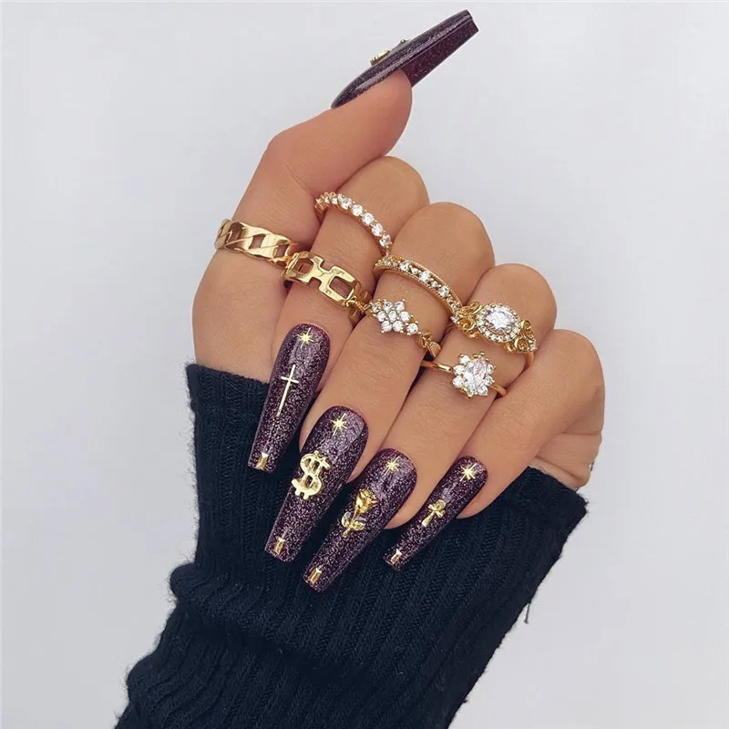

Modyle Boho Vintage Gold Flower Knuckle Rings For Women BOHO Crystal Hollow Geometric Female Finger Rings Set Jewelry