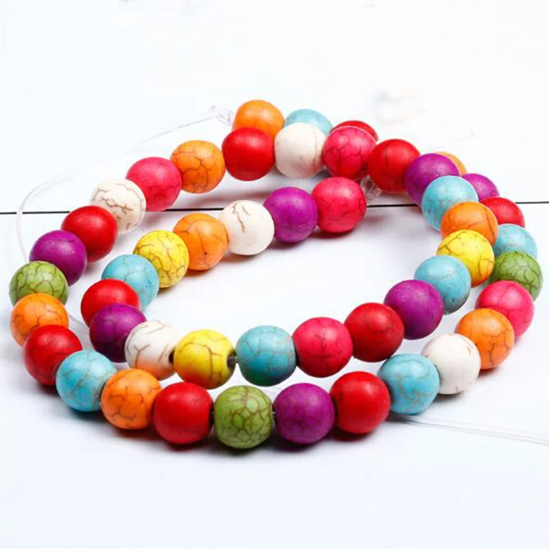 

Natural White Blue Colorful Turquoises Round Loose Beads 15" Strand 4 6 8 10 12 MM Pick Size For Jewelry Making Accessories