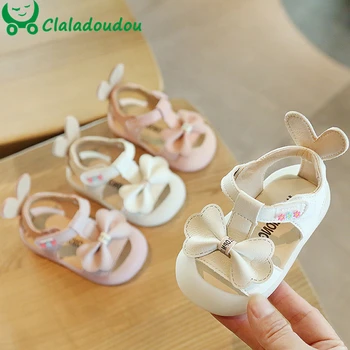 

11.5-15.5cm Anti-kick Girls Footwear Purple Sandalia Infantil Butterfly-knot Toddler Cute Ears Shoes Girls Party Dress Shoes 0-3
