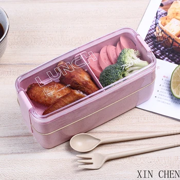

750ml Lunchbox Healthy Material 2 Layer Lunch Box Wheat Straw Bento Boxes Microwave Dinnerware Food Storage Container